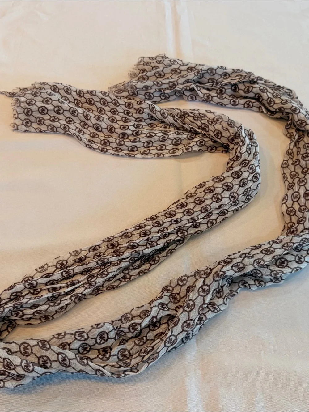 Michael Kors Monogram MK Logo Light Scarf in White and Brown Colorway